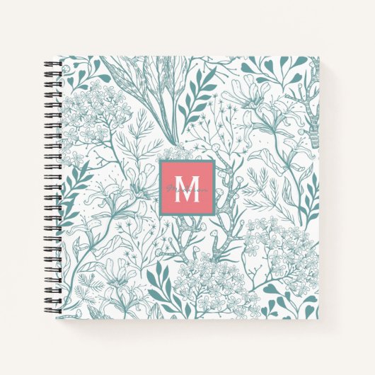 Aquamarin-Grüner Frühlingsholz-Monogramm Notizblock (Vorderseite)