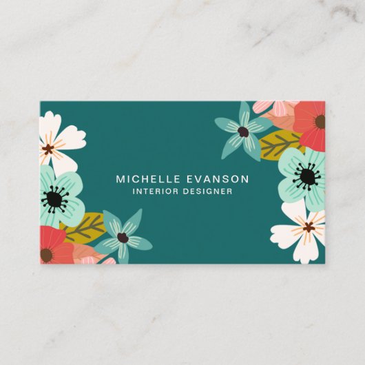 Aquamarin grüner moderner Blumenladen Blume Visitenkarte (Vorderseite)
