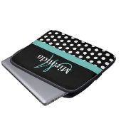 Aquamarin-grüner Monogramm-Schwarz-weiß-Polka-Dot Laptopschutzhülle (Vorne Knopf)