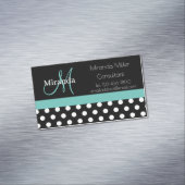 Aquamarin-grüner Monogramm-Schwarz-weiß-Polka-Dot Magnetische Visitenkarte (Beispiel)