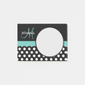 Aquamarin-grüner Monogramm-Schwarz-weiß-Polka-Dot Post-it Klebezettel (Vorderseite)