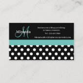 Aquamarin-grüner Monogramm-Schwarz-weiß-Polka-Dot Visitenkarte (Rückseite)