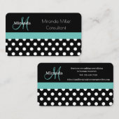 Aquamarin-grüner Monogramm-Schwarz-weiß-Polka-Dot Visitenkarte (Vorne/Hinten)