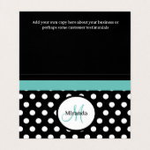 Aquamarin-grüner Monogramm-Schwarz-weiß-Polka-Dot Visitenkarten (Innenseite Aufgefaltet)