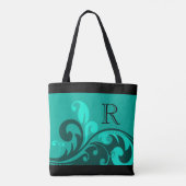 Aquamarin-grünes Blüh-Design mit Monogramm Tasche (Rückseite)
