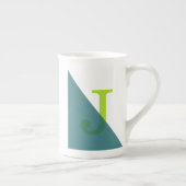 Aquamarin grünes geometrisches Monogramm Porzellantasse (Rechts)