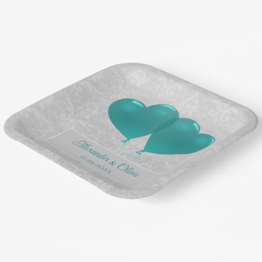 Aquamarin Heart Balloons Polterabend Paper Teller (Gewinkelt)