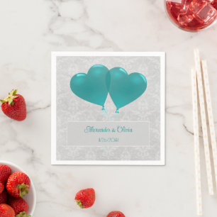 Aquamarin Heart Balloons Wedding Napkins Serviette