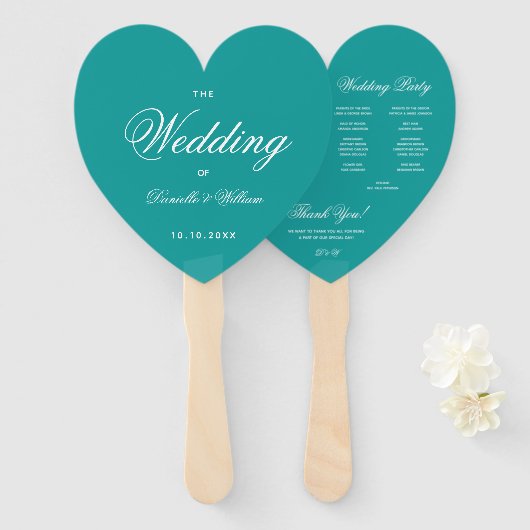 Aquamarin Heart Elegantes Script Blue Wedding Prog Fächer (Vorne und Hinten)