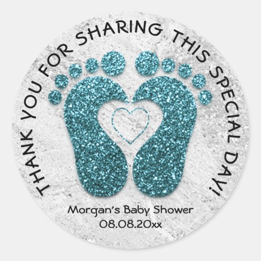 Aquamarin Heart Feet Baby Dusche Gefallen Danke Ma Runder Aufkleber (Vorderseite)