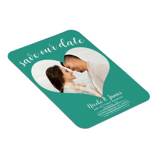 Aquamarin Heart Foto Wedding Save the Date Magnet (Rechte Seite)