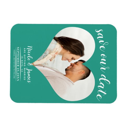 Aquamarin Heart Foto Wedding Save the Date Magnet (Horizontal)