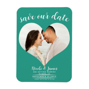 Aquamarin Heart Foto Wedding Save the Date Magnet