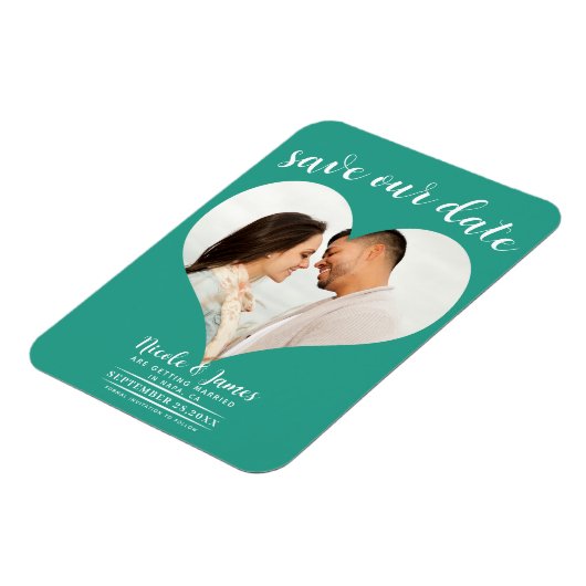 Aquamarin Heart Foto Wedding Save the Date Magnet (Linke Seite)