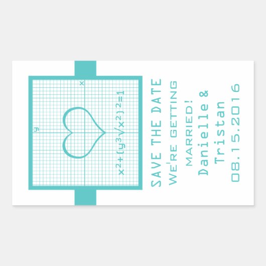 Aquamarin Heart Mah Graph Save the Date Stickers (Vorderseite)