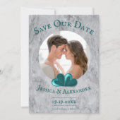 Aquamarin Hearts Foto Save the Date (Vorderseite)