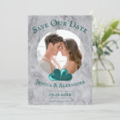 Aquamarin Hearts Foto Save the Date (Stehend Vorderseite)