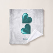 Aquamarin Hearts Personalisiert Badetuch Set (Waschlappen)