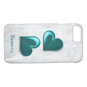 Aquamarin Hearts Personalisiert Case-Mate iPhone Hülle (Rückseite (Horizontal))