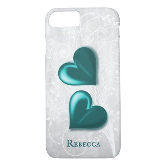 Aquamarin Hearts Personalisiert Case-Mate iPhone Hülle (Rückseite)