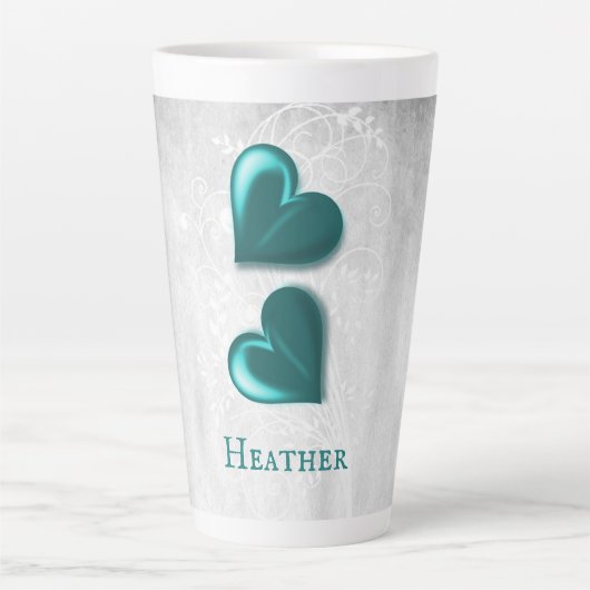 Aquamarin Hearts Personalisiert Latte Tasse (Vorderseite)