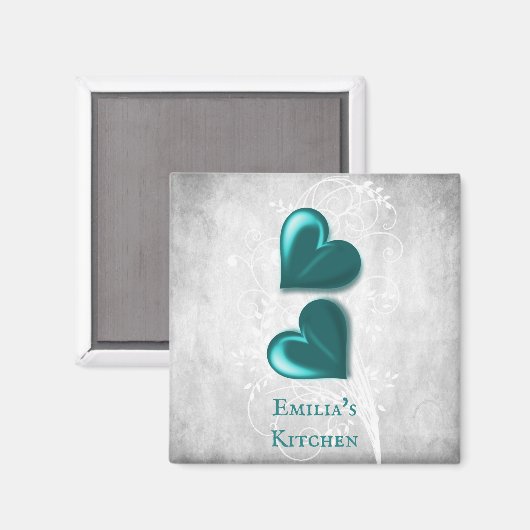 Aquamarin Hearts Personalisiert Magnet (Vorderseite/Rückseite)