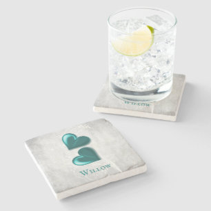 Aquamarin Hearts Personalisiert Stone Untersetzer