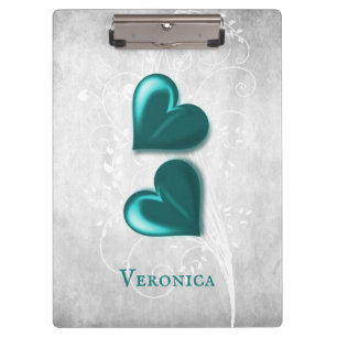 Aquamarin Hearts Personalisiert Zwischenablage Klemmbrett