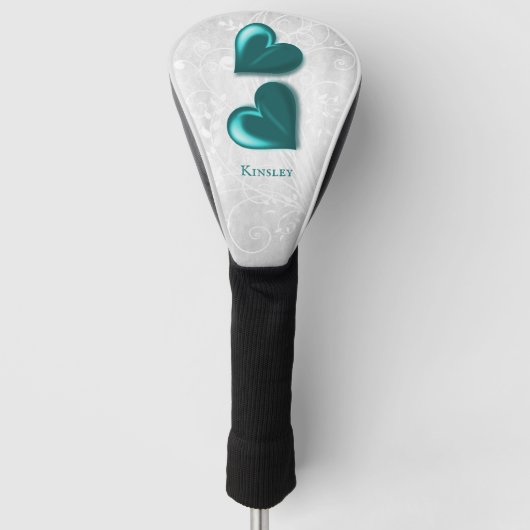Aquamarin Hearts Personalisierter Golf Head Cover Golf Headcover (Vorderseite)