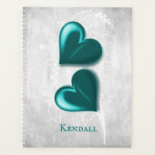 Aquamarin Hearts Personalisierter Planer (Vorderseite)