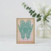 Aquamarin Henna Hands Yoga Studio Business Card Visitenkarte (Stehend Vorderseite)