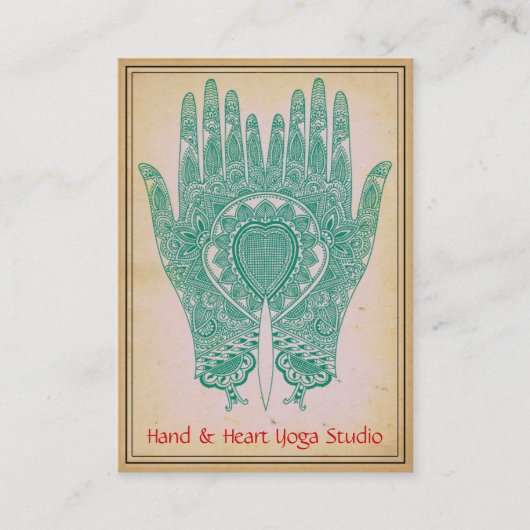 Aquamarin Henna Hands Yoga Studio Business Card Visitenkarte (Vorderseite)