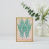 Aquamarin Henna Hands Yoga Studio Business Card Visitenkarte (Stehend Vorderseite)