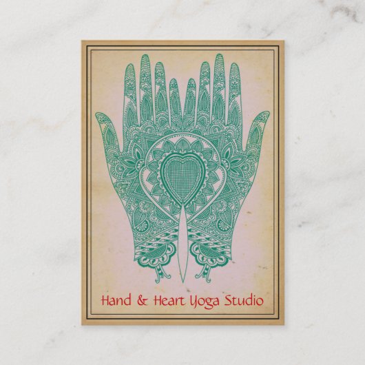 Aquamarin Henna Hands Yoga Studio Business Card Visitenkarte (Vorderseite)