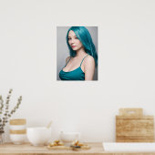 Aquamarin Hhaarige junge Frau Poster (Küche)