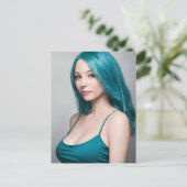 Aquamarin Hhaarige junge Frau Postkarte (Stehend Vorderseite)
