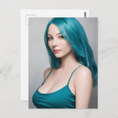 Aquamarin Hhaarige junge Frau Postkarte (Vorne/Hinten)