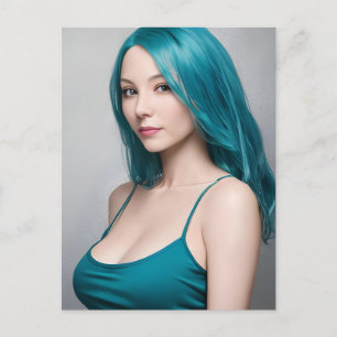 Aquamarin Hhaarige junge Frau Postkarte