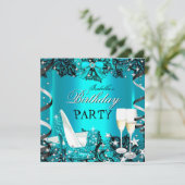 Aquamarin High Heel Champagne Black Lace Geburtsta Einladung (Stehend Vorderseite)