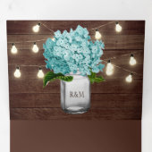 Aquamarin Hydrangea Mason Jar String Lights Hochze Dreifach Gefaltete Einladung (Innen Erste Seite)
