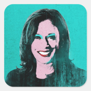 Aquamarin Kamala Harris Pop Art Quadratischer Aufkleber