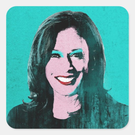 Aquamarin Kamala Harris Pop Art Quadratischer Aufkleber (Vorderseite)