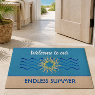 Aquamarin & Khaki | Endlose Sommerwillkommenstor Fußmatte