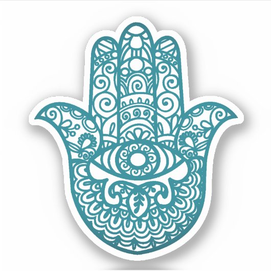 Aquamarin Khamsa Hand Viel Glück Aufkleber (Vorderseite)