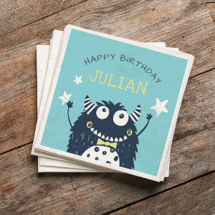 Aquamarin   Kleines Monster Personalisierte Geburt Serviette