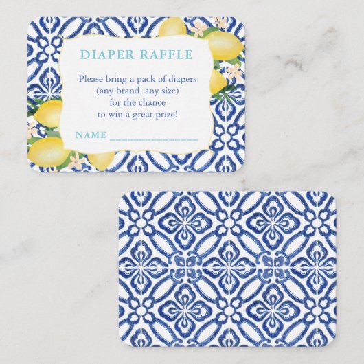 Aquamarin, Kobalt und Zitronen Windelwinddusche Begleitkarte (Vorne/Hinten)