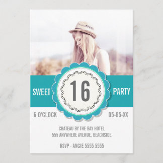 Aquamarin Lace Foto Sweet 16 Geburtstagsparty Einl Einladung