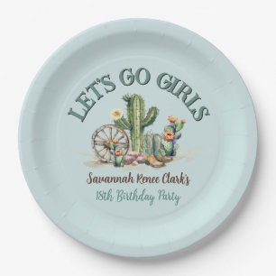 Aquamarin Lass Go Girls Cowgirl Thema Geburtstagsp Pappteller