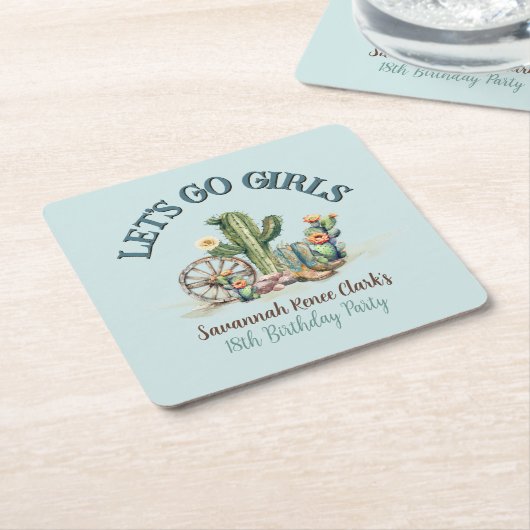 Aquamarin Lasse Go Girls Cowgirl Cactus Birthday P Rechteckiger Pappuntersetzer (angewinkelt)