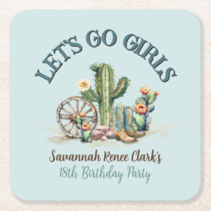 Aquamarin Lasse Go Girls Cowgirl Cactus Birthday P Rechteckiger Pappuntersetzer